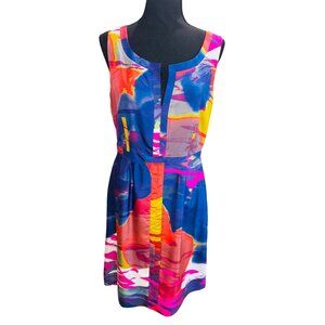Tory Burch 100% Silk Sleeveless Colorblock Abstract Dress 12 Artsy Money Party